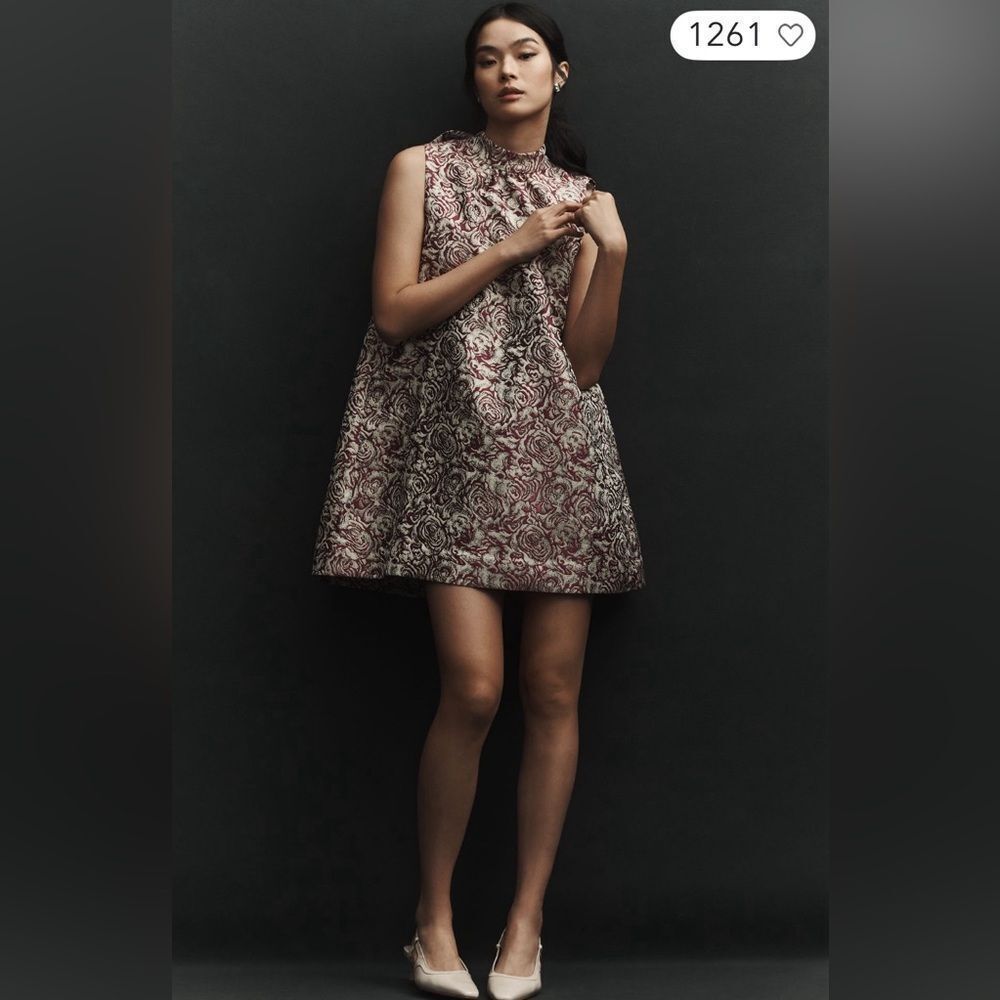 Anthropologie Brocade Mini Dress in Pink and Gold